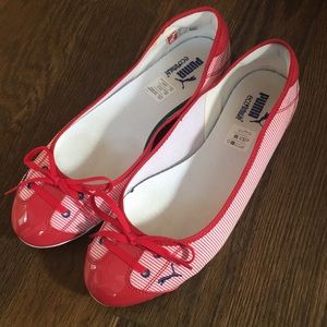 Puma Lily Ballet Flat: Ribbon Red-Navy Blue-White